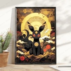 Umbreon Ancient Japanese Design PokeArt Canvas Poster Anime wall Art home decor