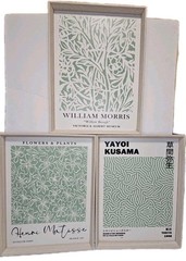 Modern Botanical Framed Wall Art Set Matisse Kusama William Morris Sage Green