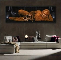 Bigfoot with Raccoon – Unframed Canvas Print – 48″ x 16″ – HARRY – Saskwatch