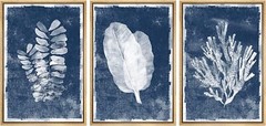 Blue and White Minimalist Wall Art Framed Canvas Prints Set of 3