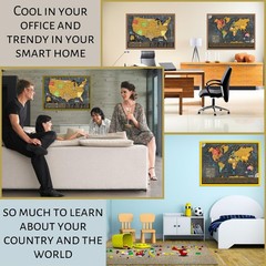 Scratch Off World Map + USA Map – 17×24” Wall Travel Posters with 196 Flags, …