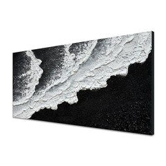 Black and White Beach Wave Textured Wall Art 3D Oil Painting Hand Painted Abs…