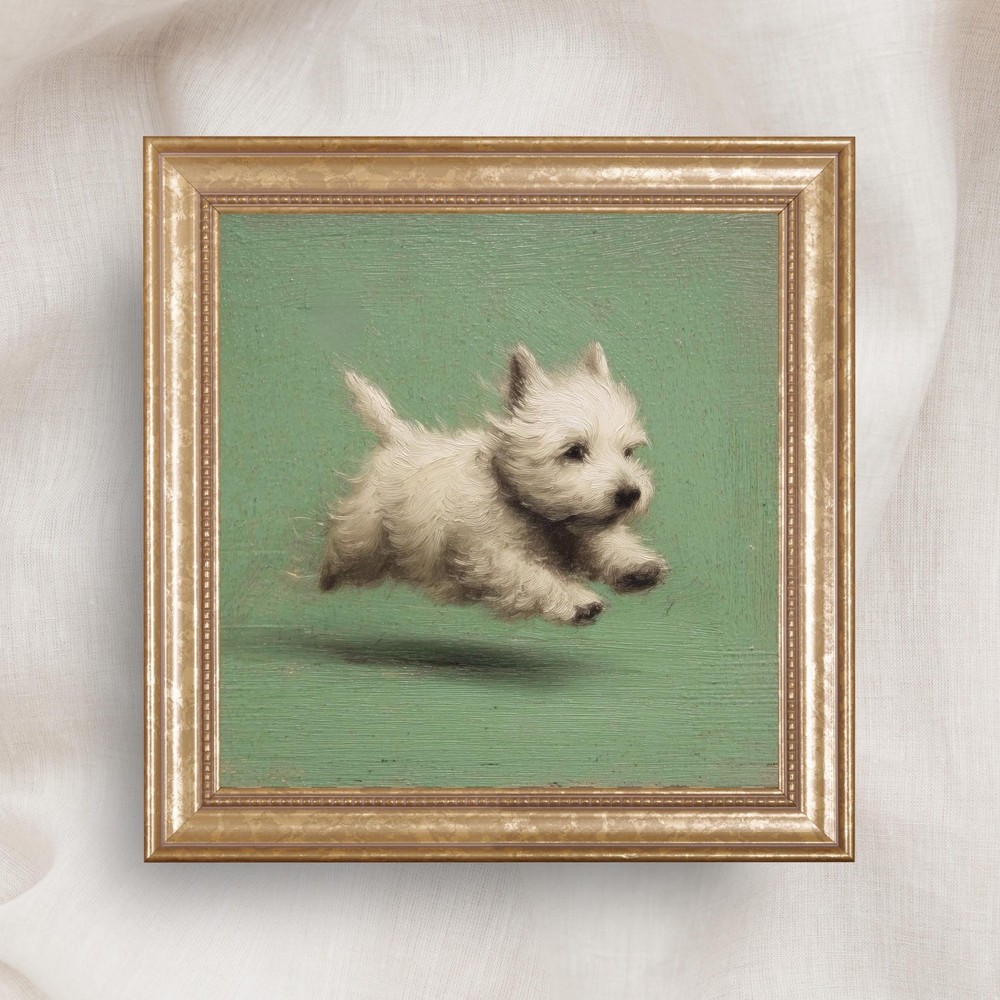 West Highland Terrier Zoomies Oil Painting Poster Dog Wall Art