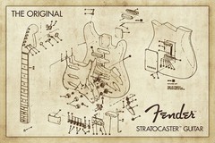 Poster Studio B – Fender Diagram Blueprint Guitar 24×36″ NEW Wall Art N4959