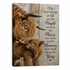 Highland Cow Calf Canvas Wall Art Rustic Farmhouse Quote Print Custom Family Gif