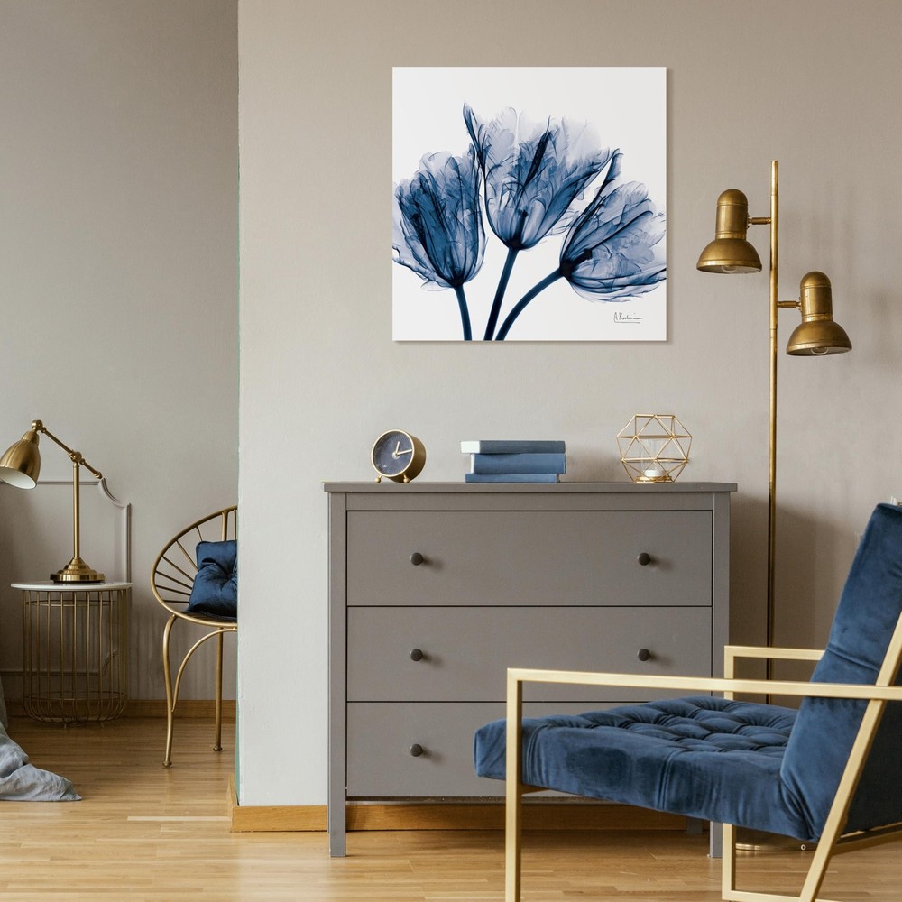 24×24 Blue Tulip Tempered Glass Wall Art by Koetsier Perfect Home Decor