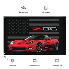 Z06 Wall Banner Flag – Black with Red C6 & American Flag – Garage Decor
