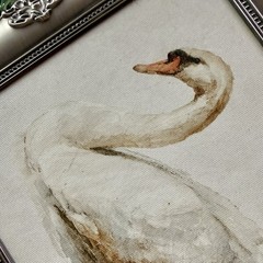 Vintage-Style Watercolor Art Print White Mute Swan 🦢 Framed Metallic Silver
