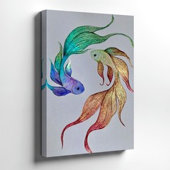 Wall Art Colorful Betta Fish Illustration Print Glitter Fantasy Aquatic Decor