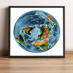 World Map, WGS 1984 Grid North Projection World Map, Framed World Relief Map