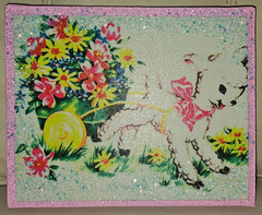 Retro Kitschy Cute Easter Lamb Spring Pink Sparkles Canvas Print 8″ x 10″