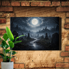 Gothic Cemetery Wall Art Full Moon Moonlight Swirling Storm Clouds