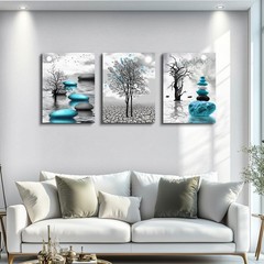 Abstract Wall Art for Living Room，3 Piece Modern Canvas Artworks Stones in Th…