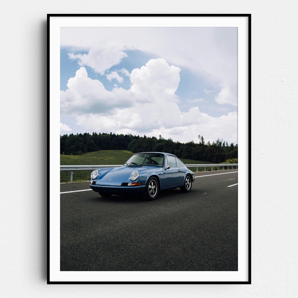 Old Blue Porsche Vintage Sports Cars Wall Art Poster Print