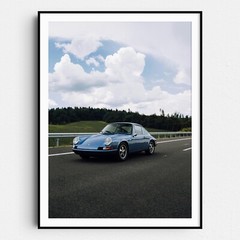 Old Blue Porsche Vintage Sports Cars Wall Art Poster Print
