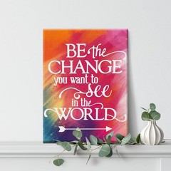 Framed Canvas Inspirational Quote Be The Change Watercolor Art Wall Decor