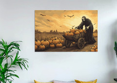 Wall Decor Framed 18X12 Canvas Art Print Pumpkin Reaper Ghoul Farm Halloween