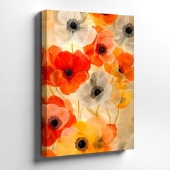 Wall Art Orange White Floral Abstract Poppy Flower Boho Rustic Large Fine Decor