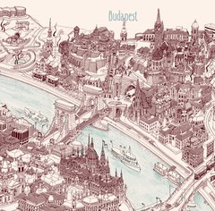Budapest – Bird’s Eye View Map (Brown – Open edition Giclée print)