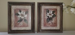 Set of 2 Exclusive Wall Art Framed with Glass Blooming Magnolia Bud 10,5″x12,5″
