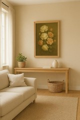 Vintage Farmhouse Floral Wall Art – Olive Peonies & Blush Roses Print