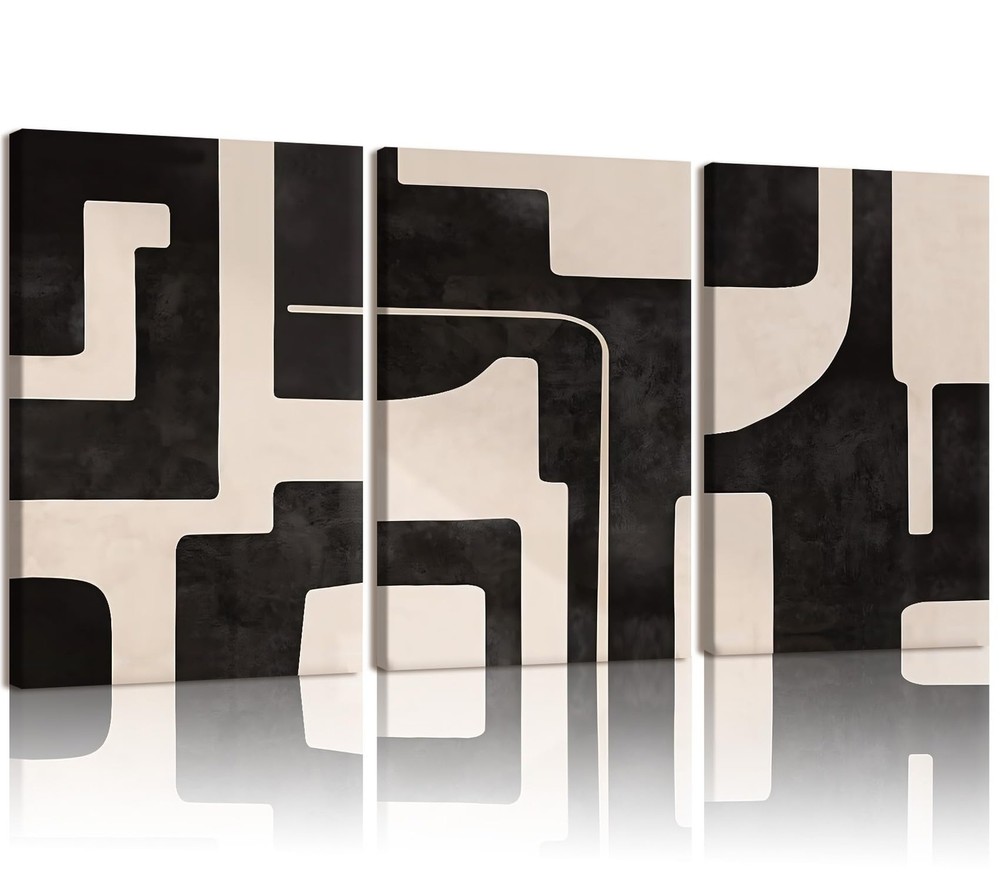 3 Pcs Black and White Abstract Wall Art Modern Minimalist Geometric Framed Ca…