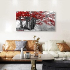 Red Tree of Life Canvas Wall Art Bedroom Wall Decor Living Room,Forest Wall A…