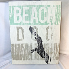 Home Decor Wall Art 11×14 “Beach Dog” Rustic. Solid Cream /Tan/ Sea Foam Green