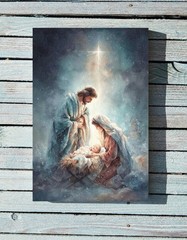 Watercolor Nativity Scene Art | Birth of Jesus Holy Family Canvas Print