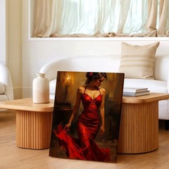 Canvas Sexy Woman Red Dress Oil Painting Romantic Living Bedroom Office Print