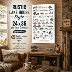 Alabama Gulf Coast Saltwater Fish Canvas 24×36 – Fishing Chart