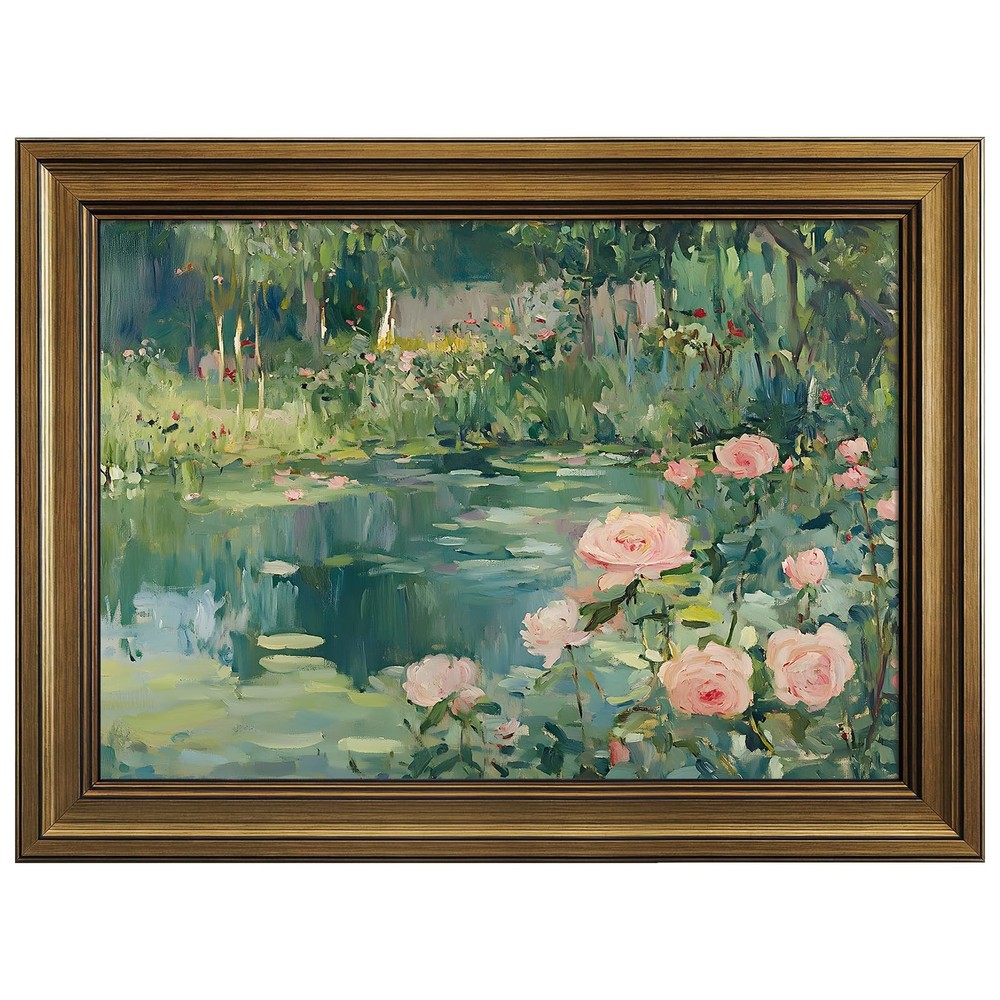 Rose Framed Canvas Wall Art,12×16 Inch Vintage Floral Painting for Bedroom Do…
