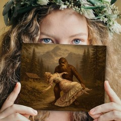 Bigfoot Sasquatch Art Print Victorian Woman Gothic Fantasy Forest Bride Poster