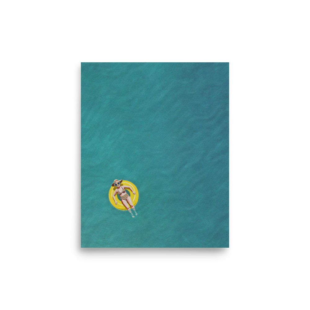 Retro Pool Float Poster Coastal Bathroom Wall Art Turquoise Water Summer Print