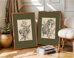 Flower Sketch Wall Art Sage Green Floral Canvas Poster Vintage Botanical Wall…