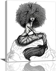 African American Mermaid Wall Art Canvas Black Mermaid Girl Pictures Painting