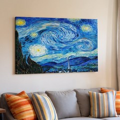 Abstract Blue Night Sky with Swirls and Stars Modern Gallery House Canvas Decor