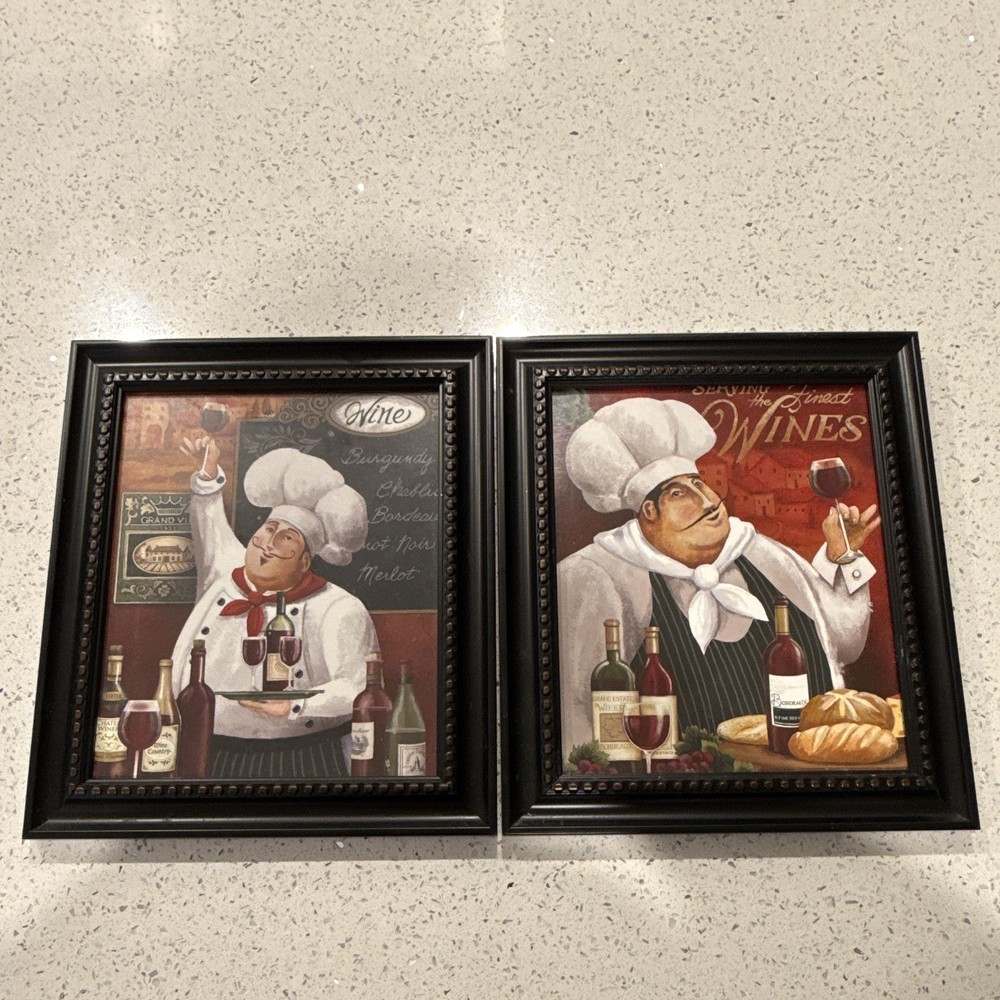 Set of 2 Framed Chef Wine-Themed Vertical Prints Wall Art for Kitchen/Dining