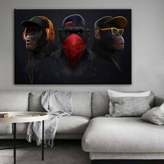 3 Monkeys Printed Canvas Decor, Wall Hanging Decor, Wall Art Canvas, Canvas Prin