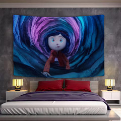 Funny Cool Coraline Cartoon Tapestry Wall Hanging for Bedroom Aesthetic Decor