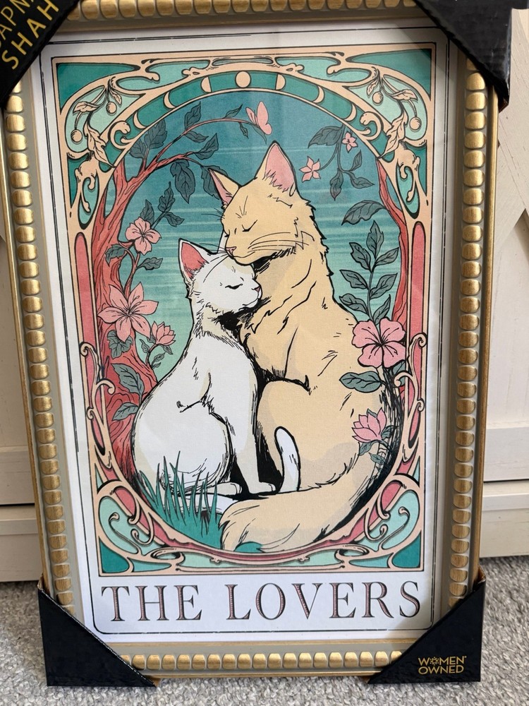 Sapna Shah Framed Wall Art feral Cats “The Lovers” Home Decor 18’ x 12’ Viral
