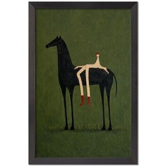 Vintage Abstract Horse Canvas Art Olive Green Textured Wall Decor