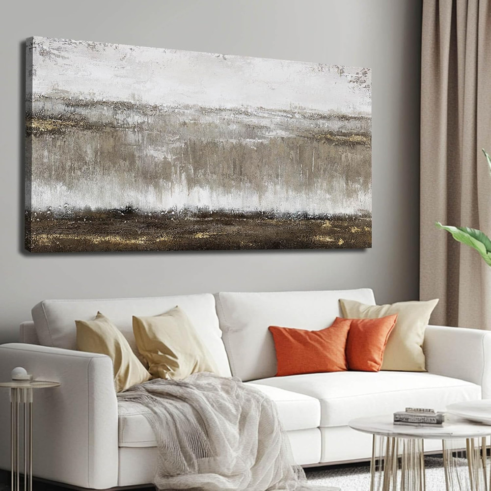 Large Black Abstract Wall Art for Vintage Living & Dining Room Decor 24″x48