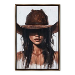 Cowgirl Canvas Art Western Style Dark Brown Hair Extra Large Living Room Decor