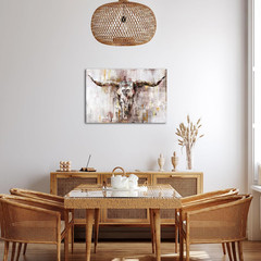 Rustic Longhorn Cow Canvas Wall Art – 24×36″ Western Farmhouse Decor