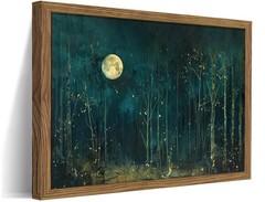 Vintage Moon Forest Wall Art, Dark Green Nature Landscape Canvas Wall Decor P…