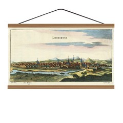 Antique 1685 Panoramic Town View of Luxembourg; Canvas, Magnetic Wooden Hanger