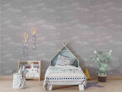 Grey Cloud Pattern Vinyl Wallpaper Roll 177 Sq Ft Dreamy Wall Decor