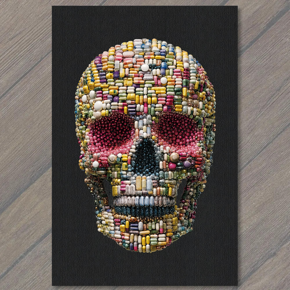 Art Print Pill Skull Color Capsule Mosaic Dark Background Surreal Medical