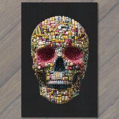 Art Print Pill Skull Color Capsule Mosaic Dark Background Surreal Medical